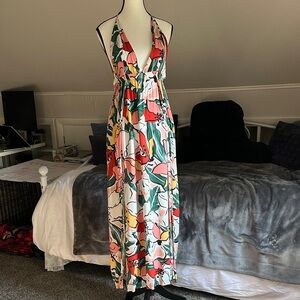 Lulu's Multicolor Floral Halter Open Back Maxi Dress